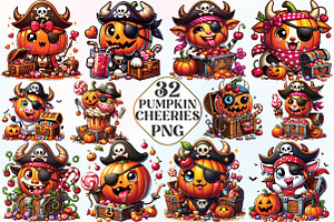 Pumpkin Cherries Coquette Clipart, an Illustration by CraftArtStudio