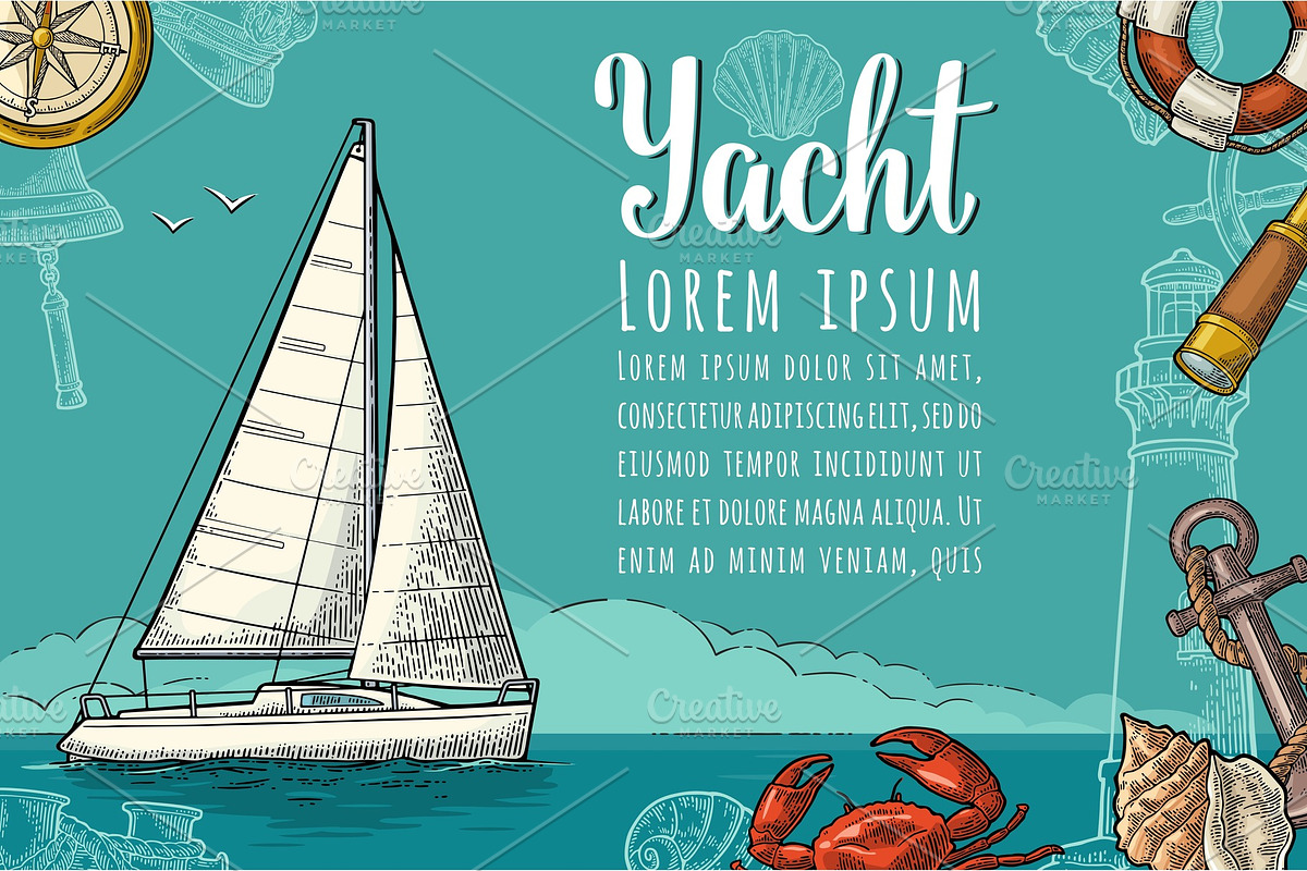Poster and engrave yacht club, an Illustration by MoreVector (Photo 1 of 6)
