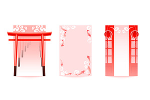 Japanese cards with torii gate, koi, an Illustration by art PVP - market