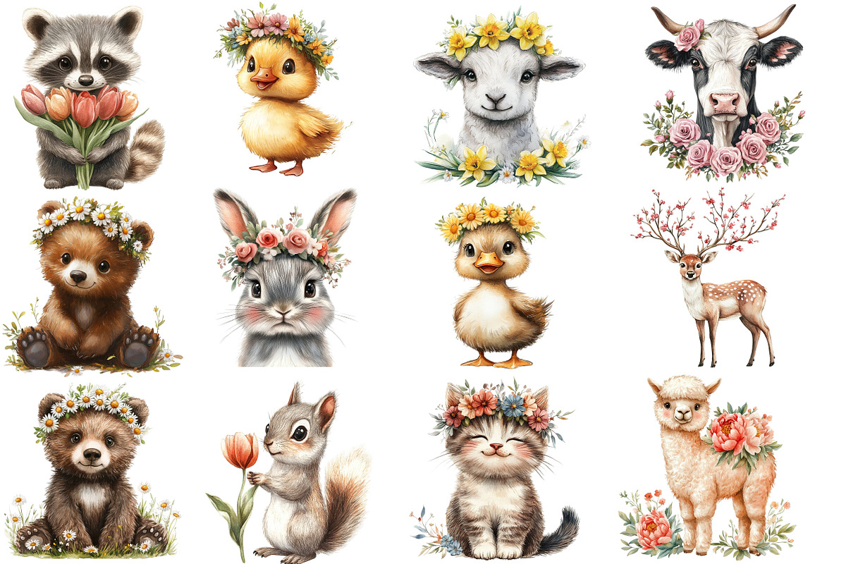 Floral Animals Clipart, an Illustration by Designworld (Photo 2 of 6)