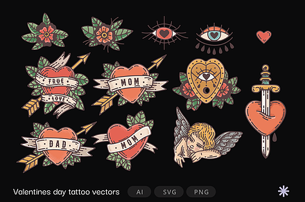 Valentines Day Tattoo Vectors, a Seasonal Illustration by GRPXSTORE
