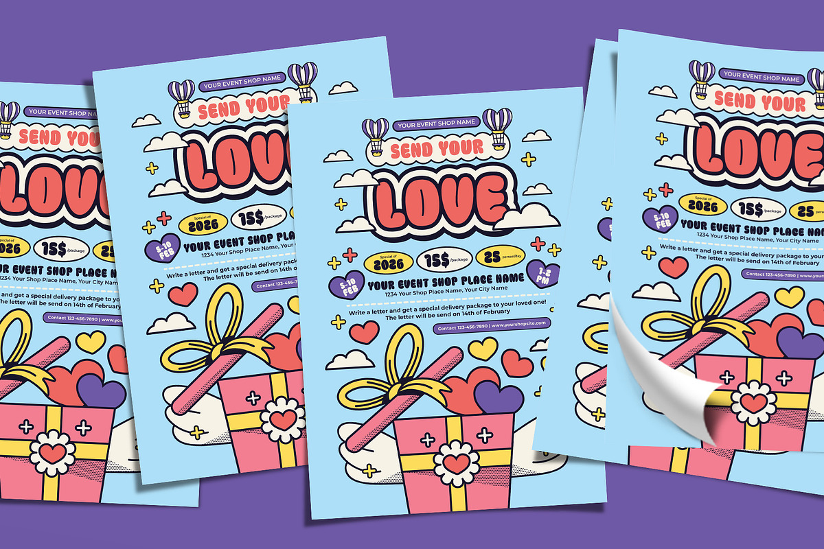 Retro Valentine's Day Flyer Template, a Flyer Template by Tiptop Graphic (Photo 4 of 5)