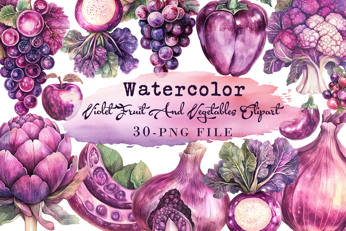 Violet Fruit And Vegetables Clipart, an Illustration by Libby Wishes (Photo 1 of 6)