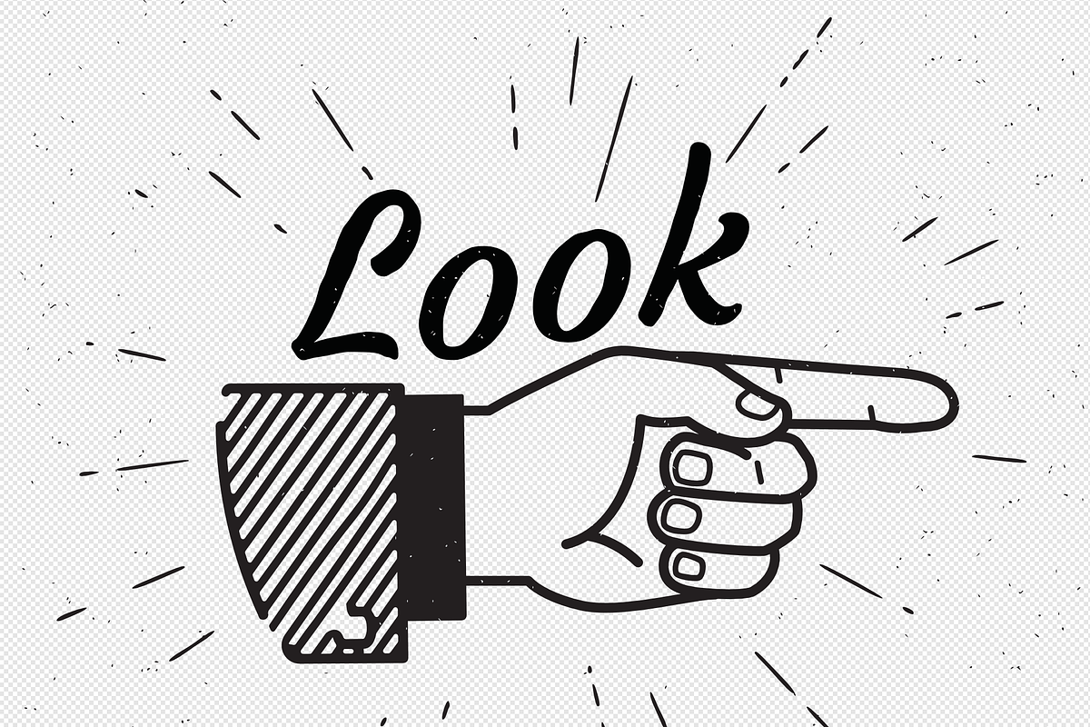 Human finger sign LOOK and HERE, an Illustration by Julia Tim (Photo 3 of 4)