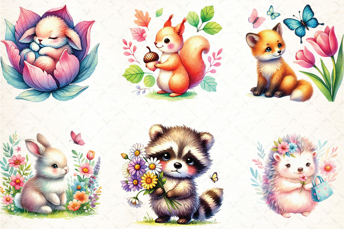 Watercolor Spring Animals Clipart, an Illustration by DreamCafeArt (Photo 2 of 6)