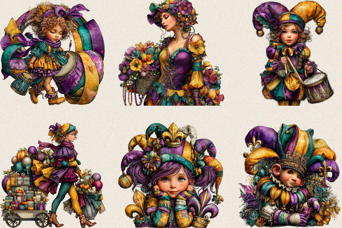 Watercolor Mardi Gras Clipart Bundle, an Illustration by SVGArt (Photo 2 of 8)