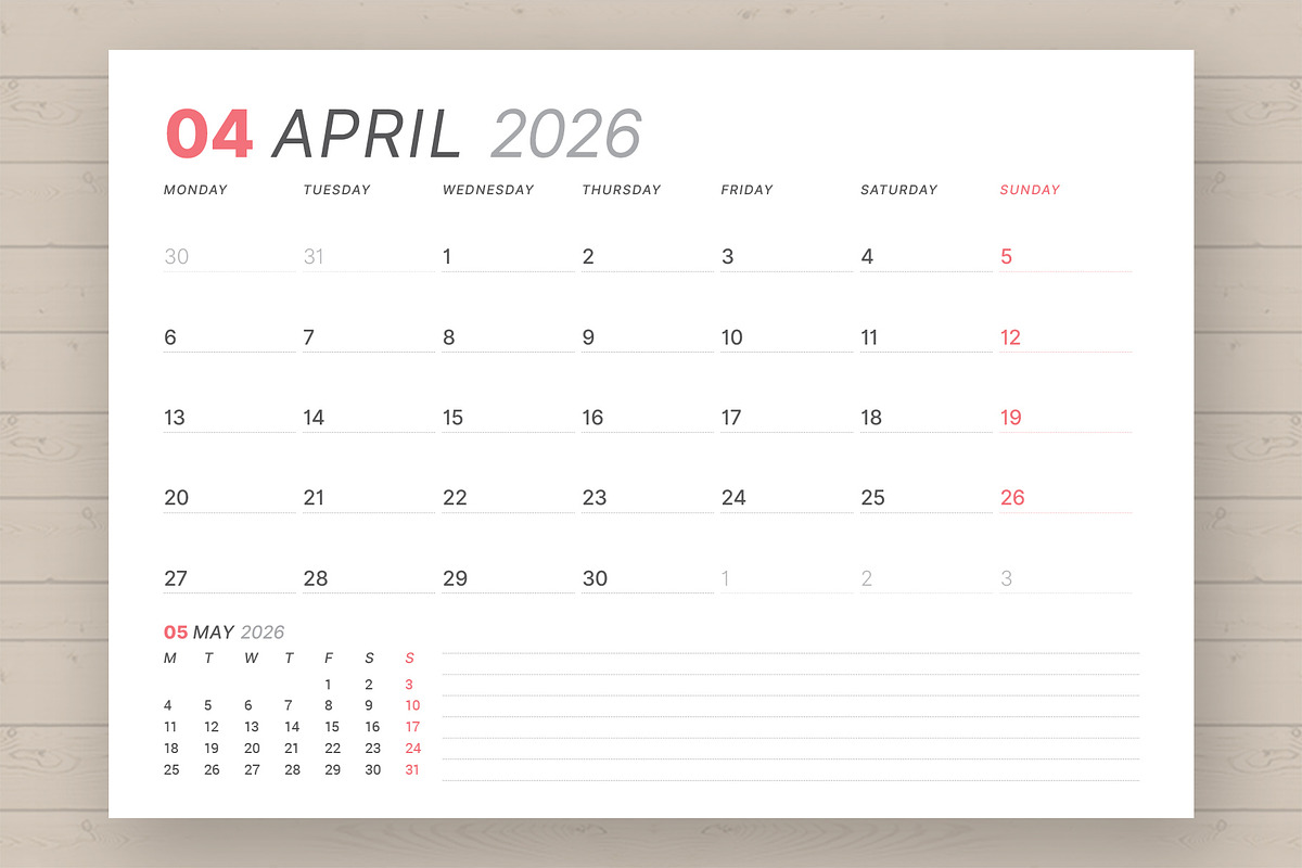 2026 Printable Planner (P037R-26), a Stationery Template by mikhailmorosin (Photo 6 of 7)