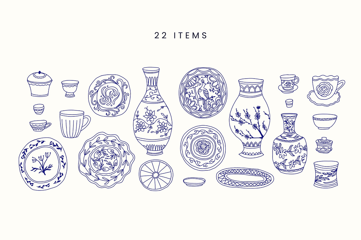 Vintage China Tableware Collection, a Decorative Illustration by Kristina Chistiakova (Photo 2 of 3)