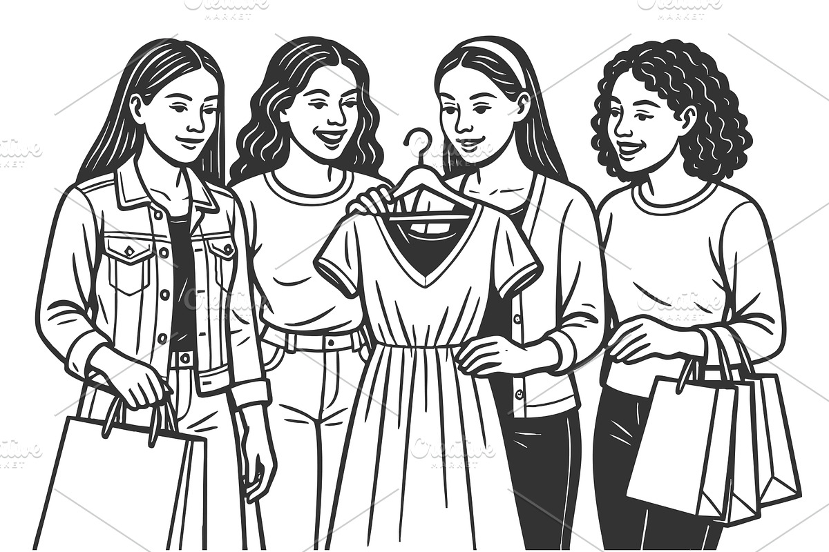 Group of women shopping and choosing, an Object Illustration by AlexArt