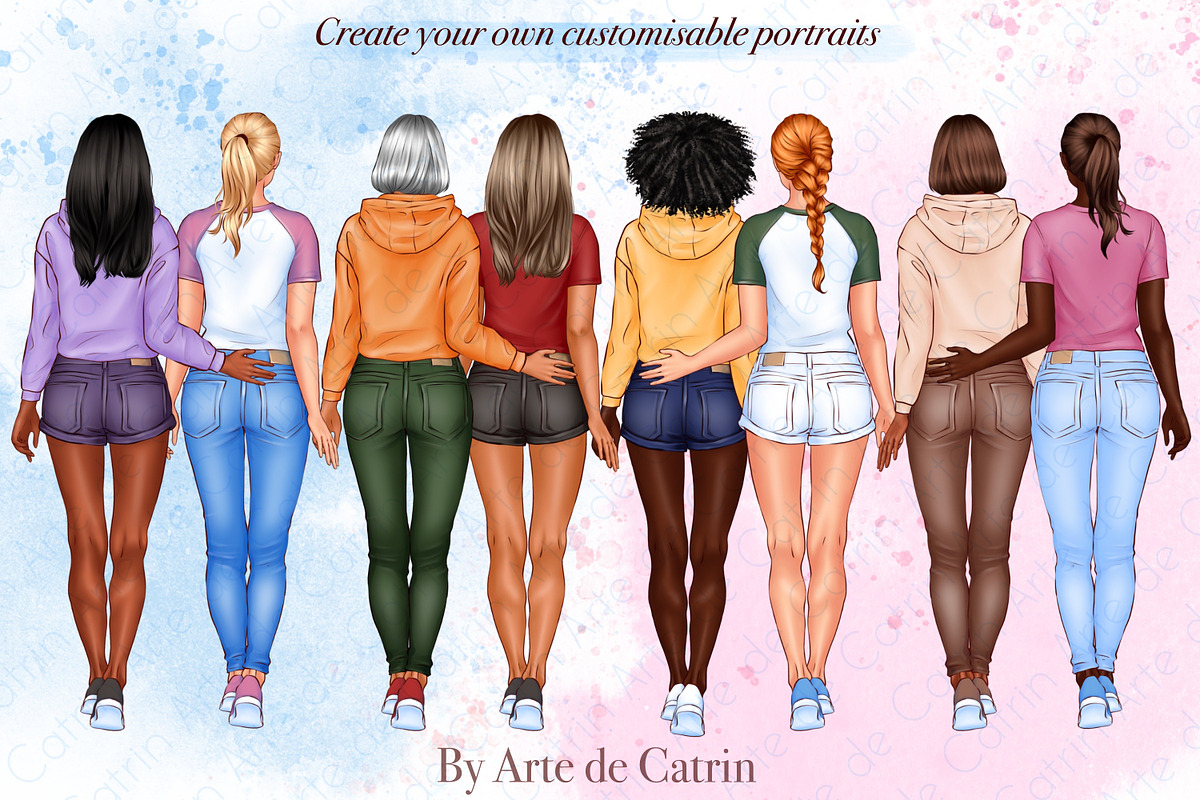 Best Friends Clipart, Soul Sisters, a Person Illustration by ArtedeCatrin (Photo 3 of 10)