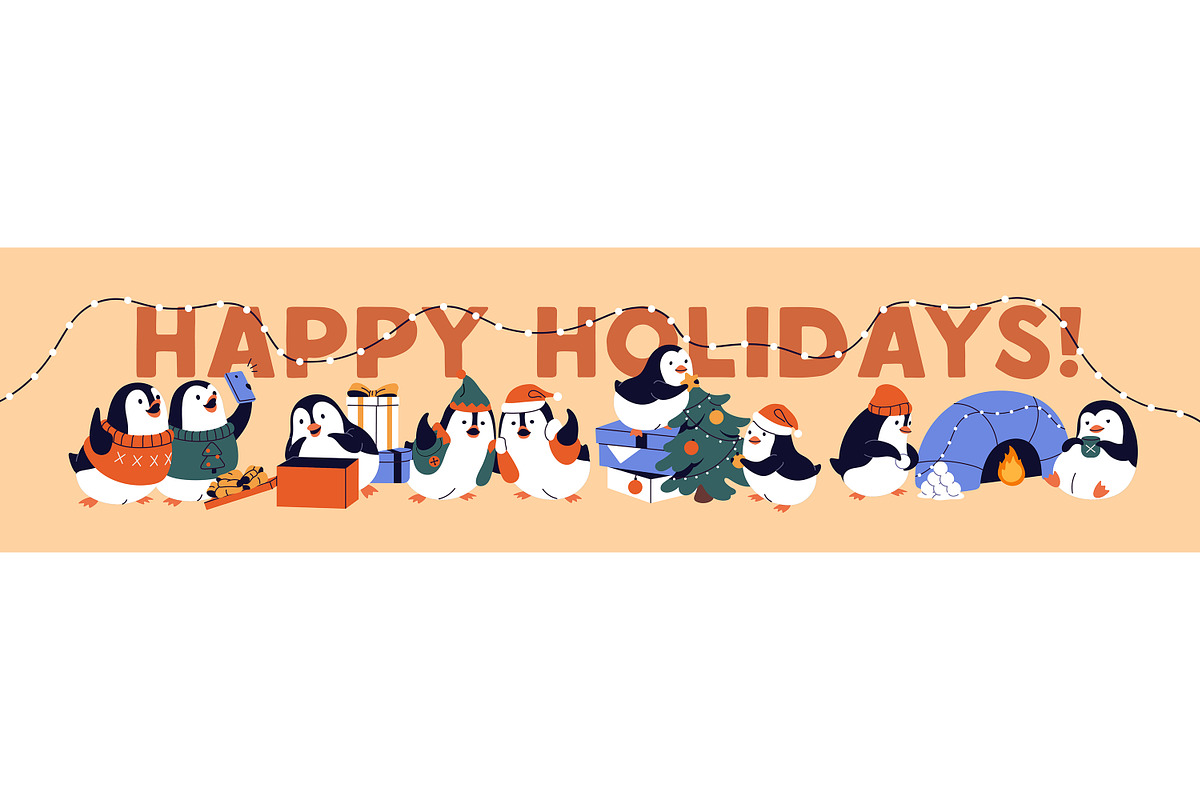 Christmas penguins set, backgrounds, an Animal Illustration by PaperTrident (Photo 2 of 5)