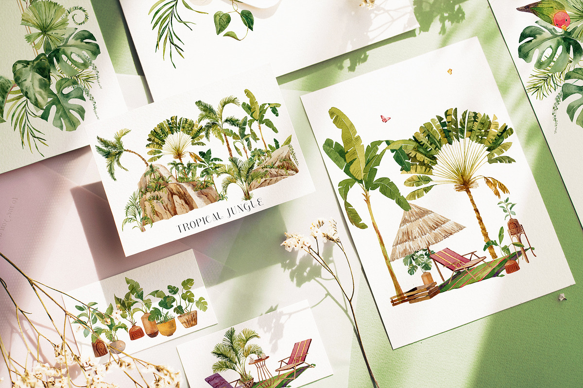 Tropical jungle - watercolor set, a Decorative Illustration by Pamyatka Shop (Photo 9 of 27)