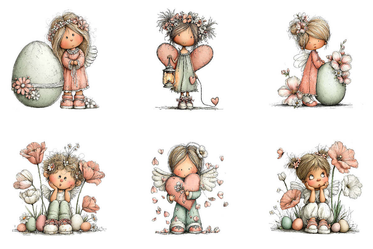 Whimsical Easter Angels Clipart, an Illustration by CreationArt (Photo 5 of 7)