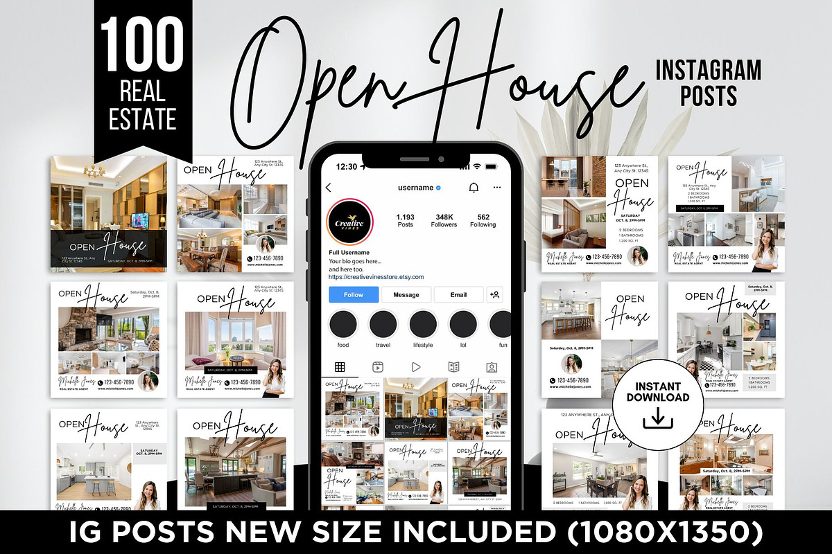 Open House Instagram Posts Canva, a Social Media Template by CreativeVinesStore (Photo 1 of 12)