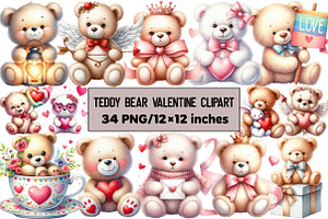 Teddy Bear Valentine Clipart, an Illustration by Design Market