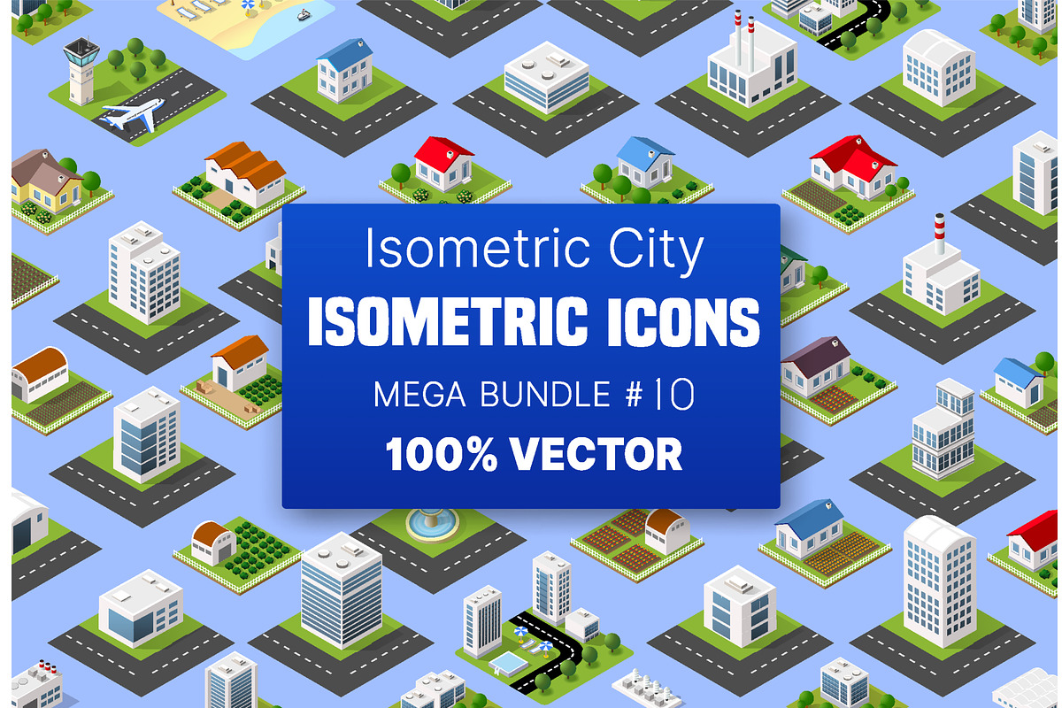 Isometric set building houses icons, an Object Illustration by AlexZeL