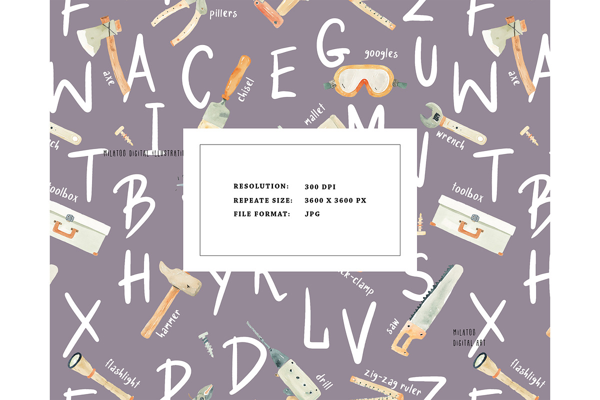 Handyman tool seamless pattern kids, a Pattern Graphic by Milatoo (Photo 2 of 5)