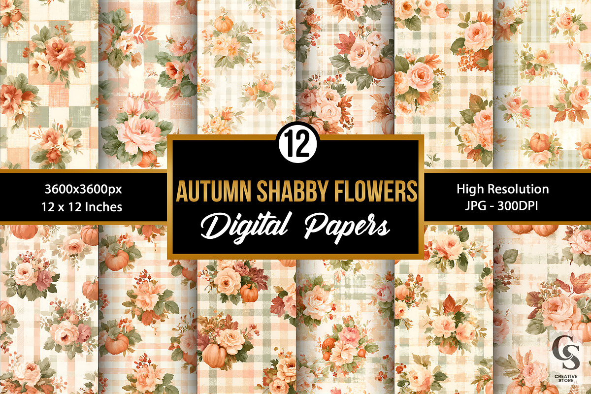 Autumn Shabby Chic Flowers Pattern, a Pattern Graphic by Creative Store (Photo 1 of 5)