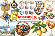Mediterranean Summer Beach Clipart, an Illustration by OK Design (Thumbnail 1 of 5)