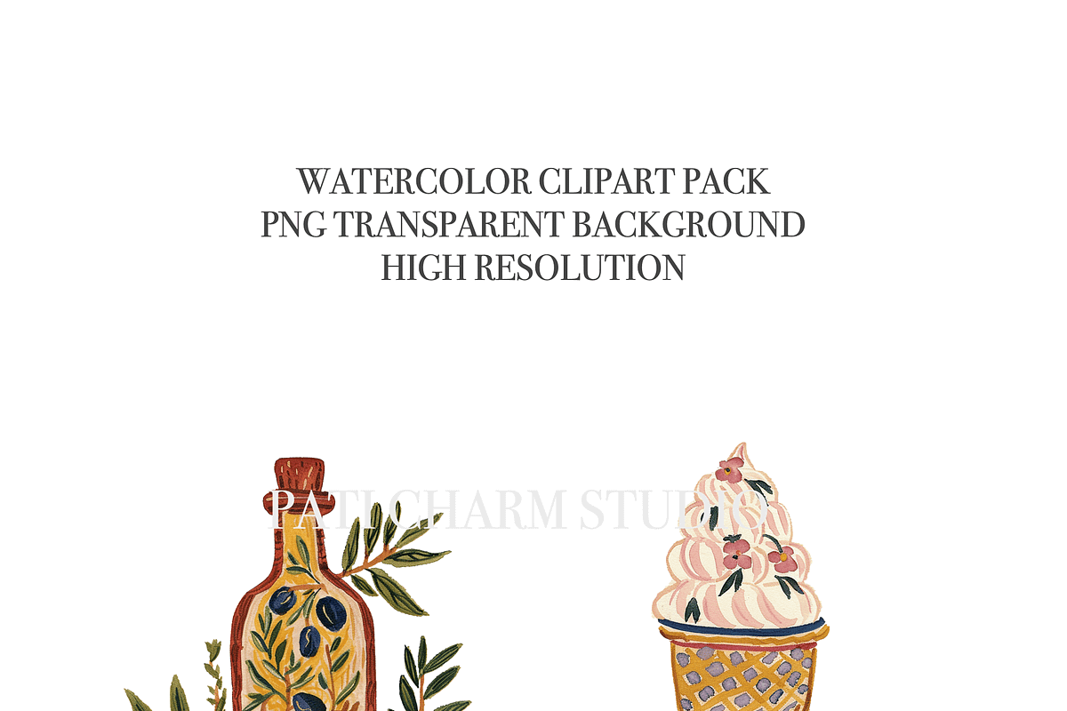 Italian Food Clipart Set, a Decorative Illustration by Pati Charm Studio (Photo 5 of 8)