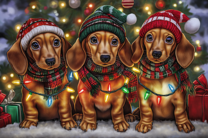 Dachshund Trio in Lights Art, an Animal Illustration by Art Paradise Studios