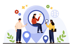People Using Geotag Navigation, a Technology Illustration by Flashvector