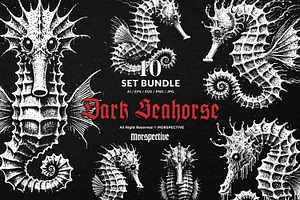 10 Bundle Dark Art Seahorse Sea, an Illustration by Morspective