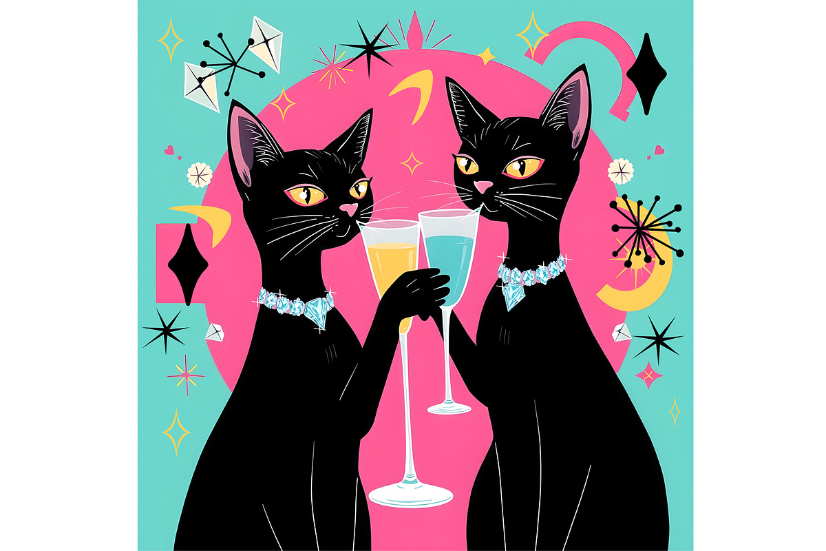 Retro 60s Party Cats, an Animal Illustration by Sharon Schwalbe (Photo 2 of 2)