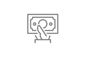 Hand holds money bill line icon, an Object Illustration by GraphiShop