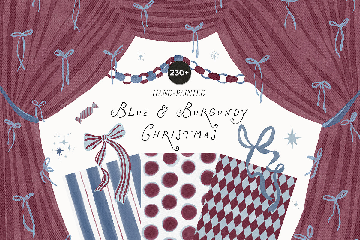 Hand-Painted Blue Burgundy Christmas, an Object Graphic by Lana Elanor (Photo 1 of 24)