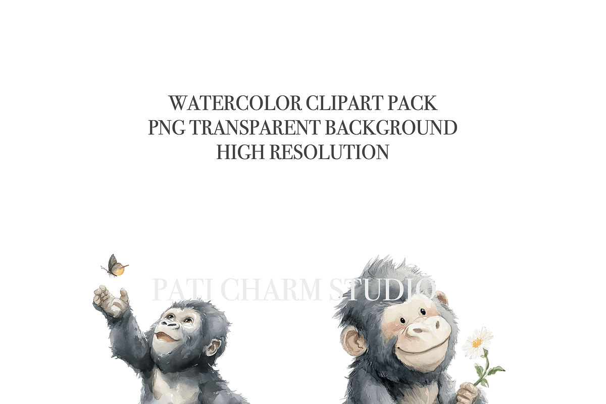20 Baby Gorilla Clipart, an Animal Illustration by Pati Charm Studio (Photo 4 of 8)