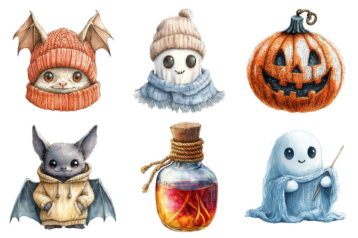 Watercolor Vintage Knitted Halloween, an Illustration by Daily.Designs (Photo 2 of 5)