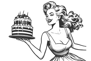 Woman Presenting a Layered Cake, a Person Illustration by AlexArt