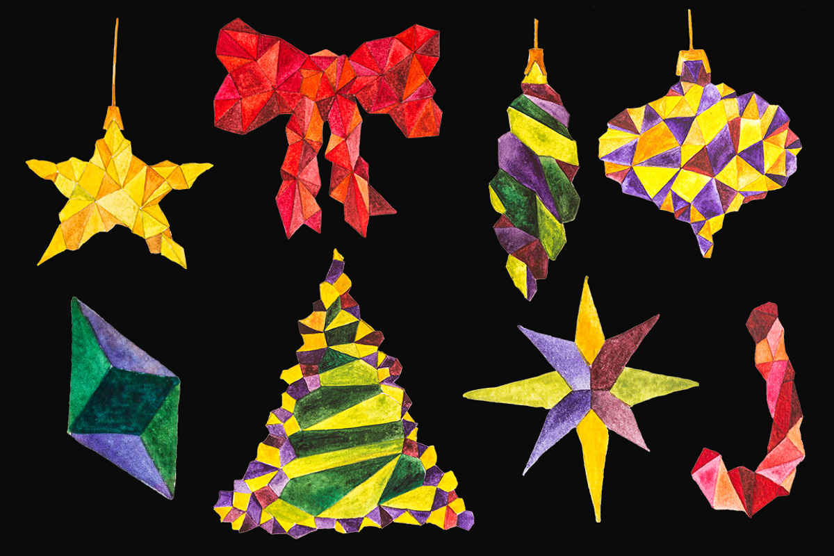 Watercolor Geometric Christmas Set, a Decorative Illustration by LidiaP (Photo 3 of 4)