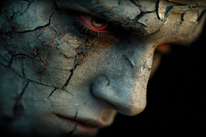 Cracked Face Glowing Eyes Dark Horro, a Photo by Pixeness Studio