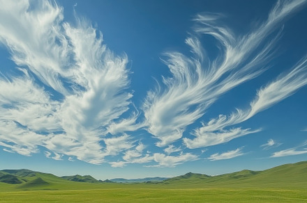 Cirrus clouds glide across a vibrant, a Photo by Iftikhar Alam