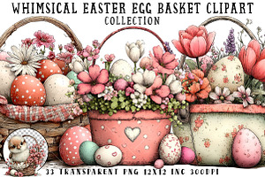 Whimsical Easter Egg Basket Clipart, an Illustration by OK Design