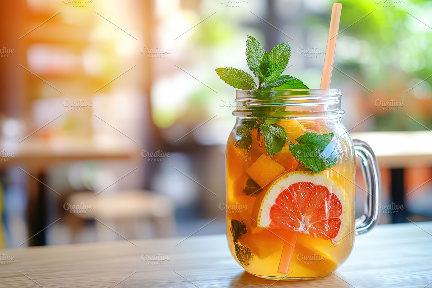 Ice tea with mint and slices of ripe fruits, a Food & Drink Photo by AlyaAnd