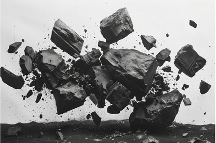 Black charcoal falling rocks, an Industrial Photo by Ylivdesign