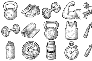 Fitness Equipment Set, an Object Graphic by nikagraphic