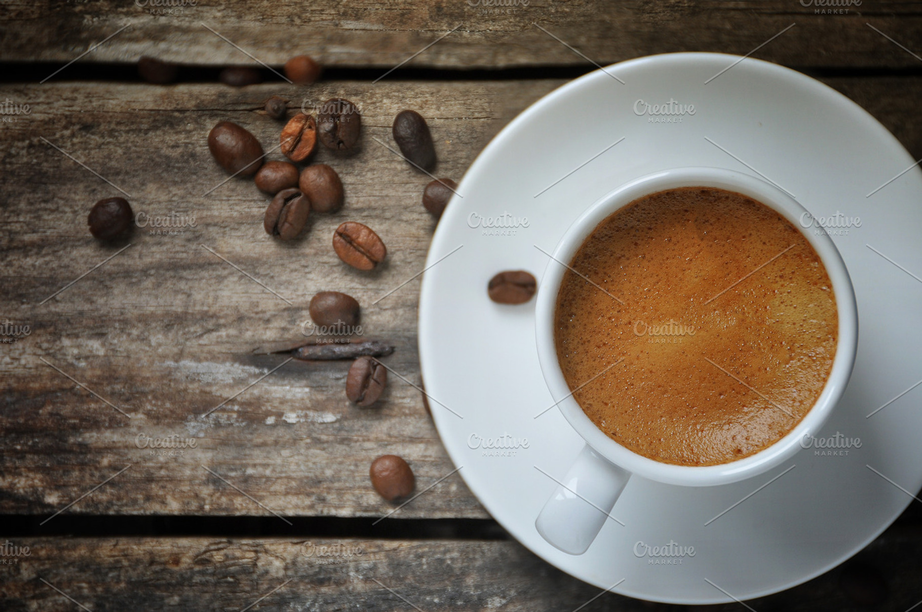 Espresso coffee cup containing coffee, coffee beans, and expresso, a Food & Drink Photo by Nat Studio