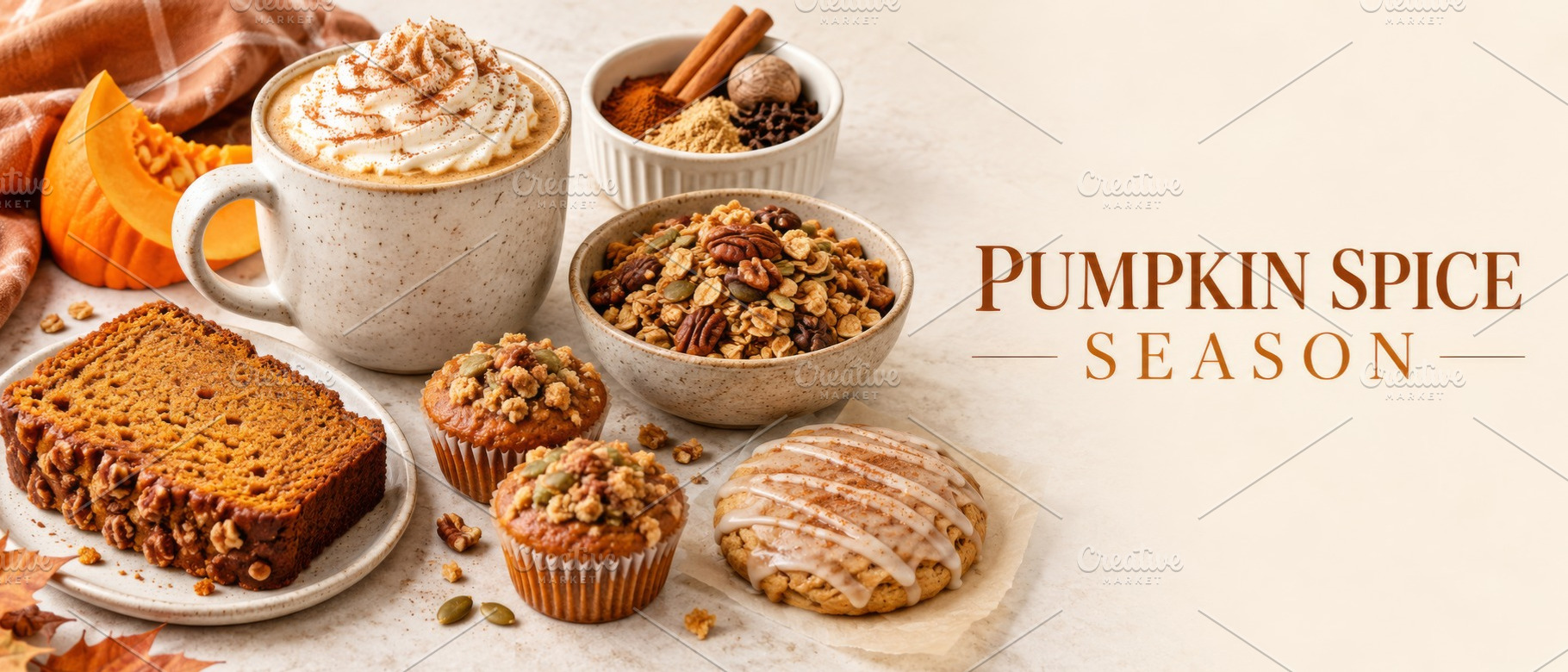 Pumpkin spice season food spread fea, a Photo by Dvoevnore photos