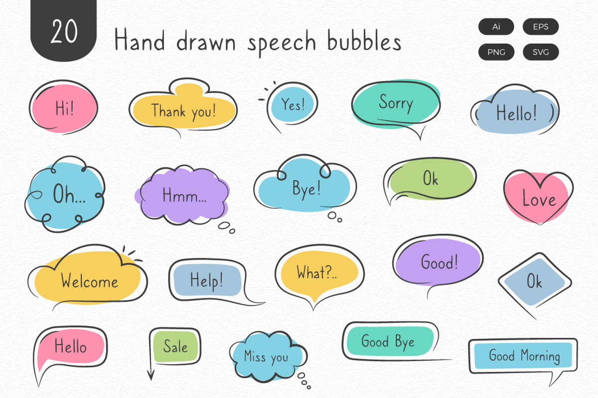 Hand Drawn Speech Bubbles, a Graphic by PixMarket