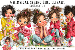Whimsical Spring Girl Clipart, an Illustration by OK Design