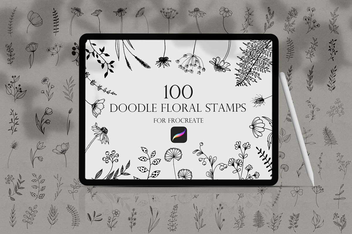 Procreate Floral Doodle Stamps Brush, a Brush Add-On by Dervik Art Store (Photo 1 of 6)