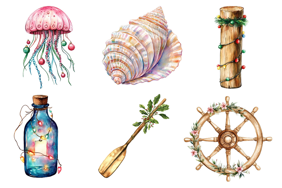 Watercolor Nautical Christmas Clipar, an Illustration by Dream Creation (Photo 2 of 7)