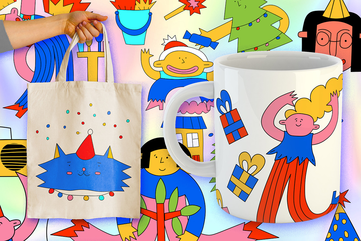 1970 psychedelic Christmas stickers, an Illustration by okchizh (Photo 4 of 8)
