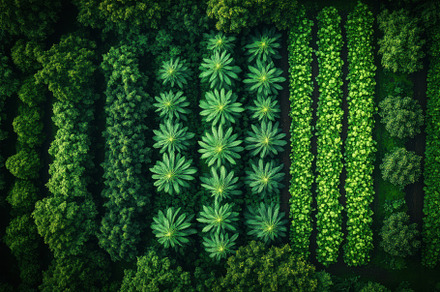 Aerial view of lush green palm trees, a Background Photo by Pixeness