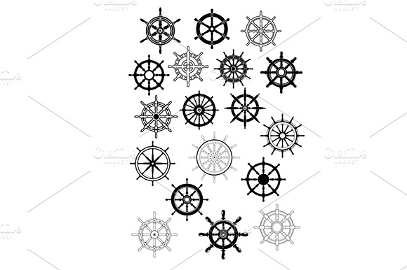 Ship Wheel And Helms Icon Set