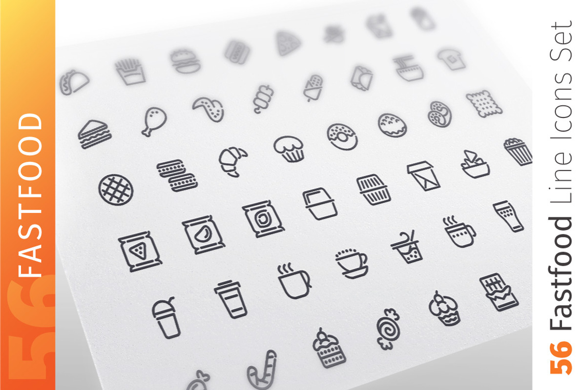 Fastfood Line Icons Set, an Outline Icon by Voysla's Shop (Photo 1 of 4)